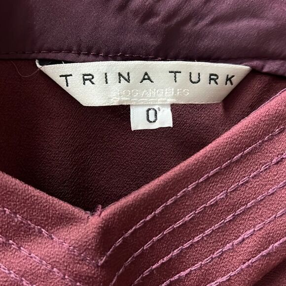 Trina Turk maroon off the shoulder dress with large rhinestone straps - Picture 7 of 7